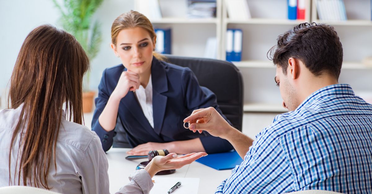 couple consulting divorce attorney